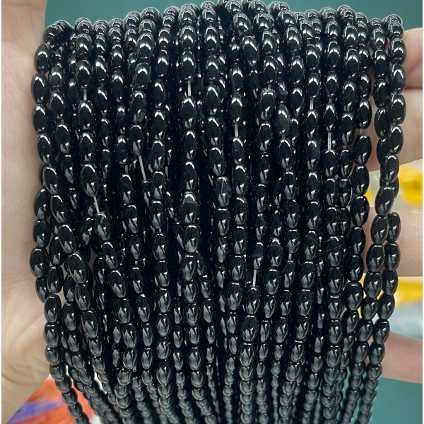 No_578_Natural Black Agate Rice Beads_4*6mm_(Sold Per Strand)