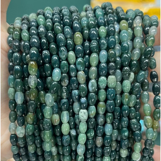 No_585_Natural Moss Agate Rice Beads_4*6mm_(Sold Per Strand)