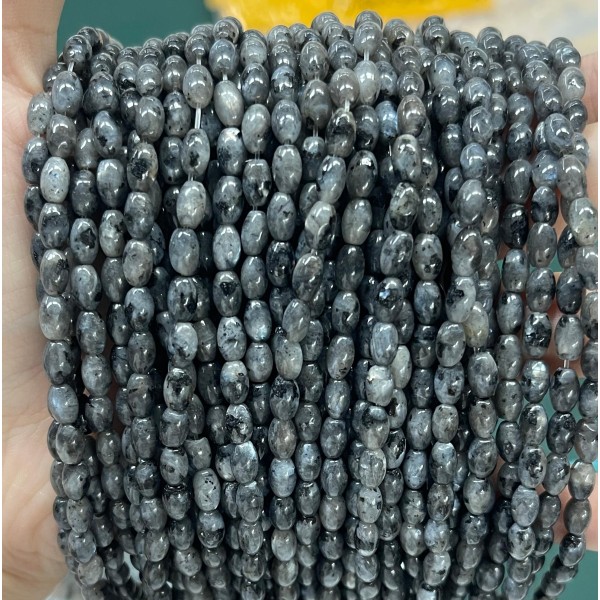 No_590_Natural Black Labradorite Rice Beads_4*6mm_(Sold Per Strand)