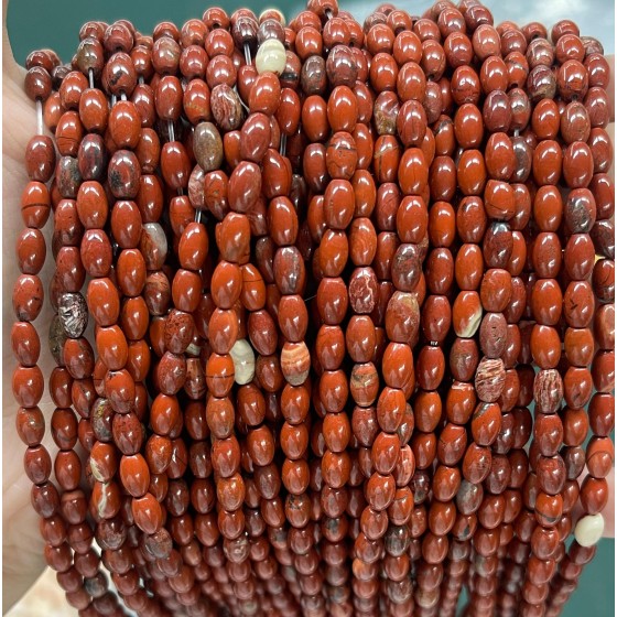 No_591_Natural Red Jasper Rice Beads_4*6mm_(Sold Per Strand)