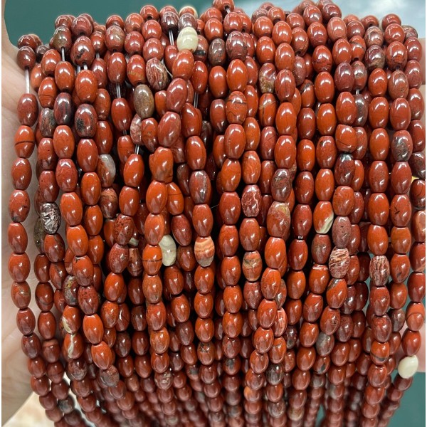 No_591_Natural Red Jasper Rice Beads_4*6mm_(Sold Per Strand)