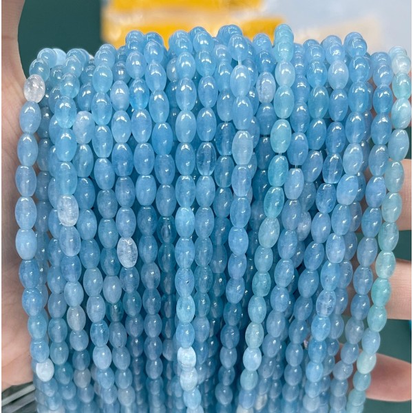 No_604_Enhanced Aquamarine Color Chalcedony Seed Beads_4*6mm_(Sold Per Strand)