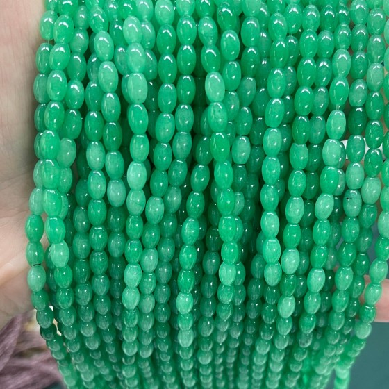 No_612_Enhanced Dry Green Chalcedony Rice Beads_4*6mm_(Sold Per Strand)