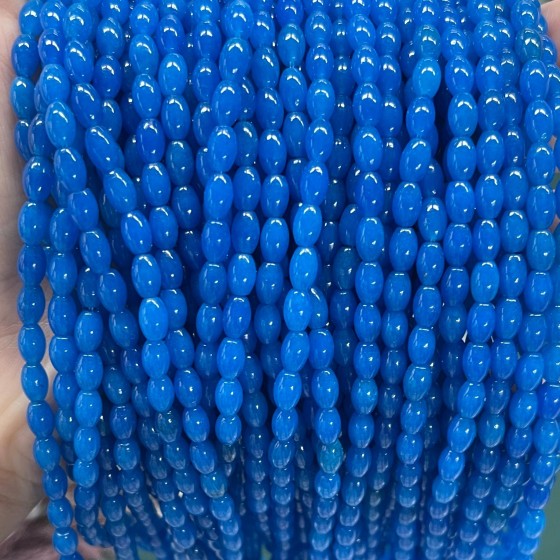 No_614_Enhanced Deep Blue Chalcedony Rice Beads_4*6mm_(Sold Per Strand)