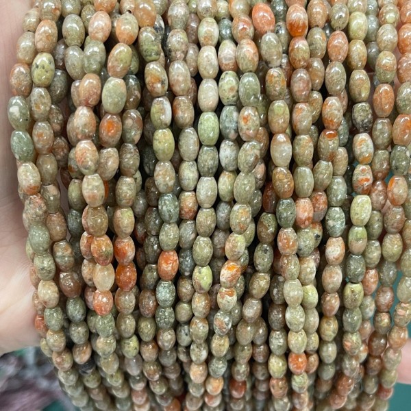 No_618_Natural Medium Unakite Rice Beads_4*6mm_(Sold Per Strand)