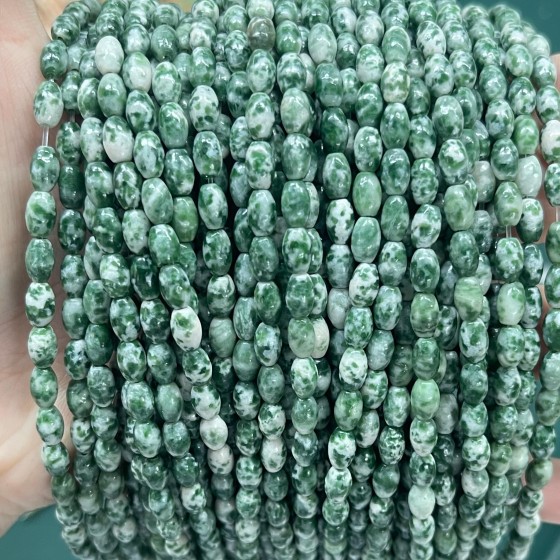 No_622_Natural Green Dot Stone Rice Beads_4*6mm_(Sold Per Strand)