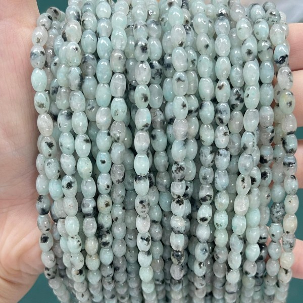 No_641_Natural Kiwi Stone Blue Stone Rice Beads_4*6mm_(Sold Per Strand)