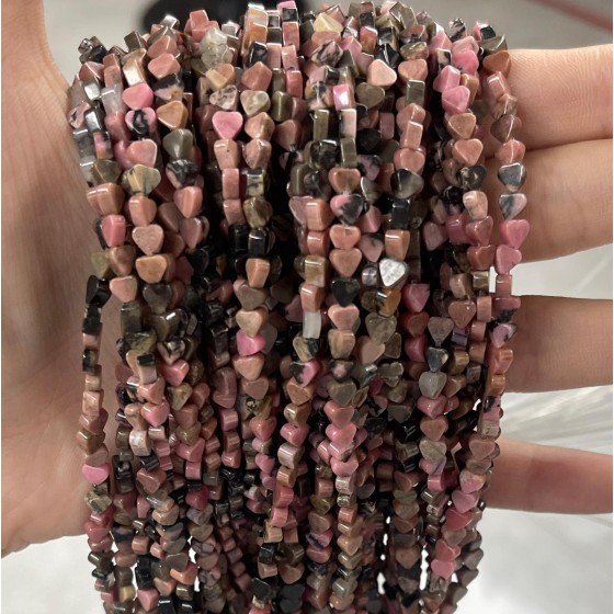 No_662_Natural Black Line Rhodochrosite Stone Flat Heart_4mm_(Sold Per Strand)