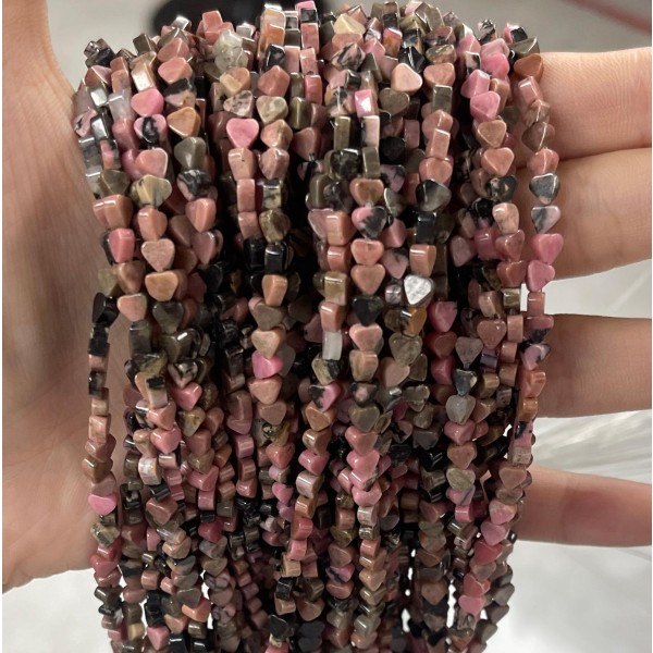 No_662_Natural Black Line Rhodochrosite Stone Flat Heart_4mm_(Sold Per Strand)