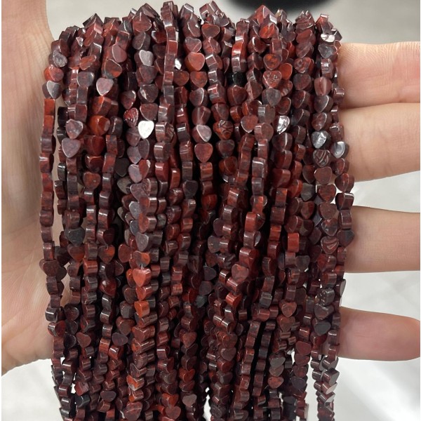 No_672_Natural Red Poppy Jasper Flat Heart_4mm_(Sold Per Strand)