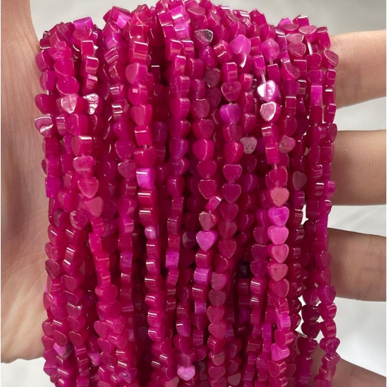 No_673_Enhanced Rose Red Chalcedony Flat Heart_4mm_(Sold Per Strand)
