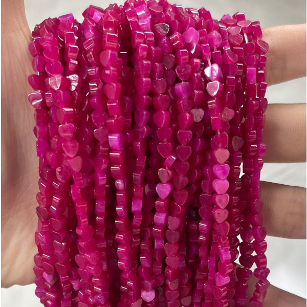 No_673_Enhanced Rose Red Chalcedony Flat Heart_4mm_(Sold Per Strand)