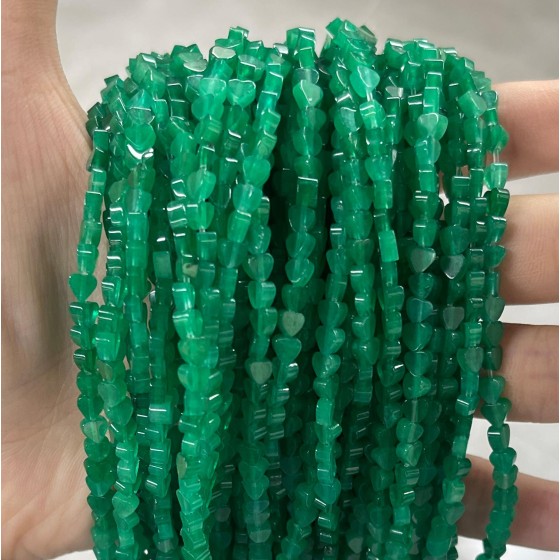 No_674_Enhanced Dry Green Chalcedony Flat Heart_4mm_(Sold Per Strand)