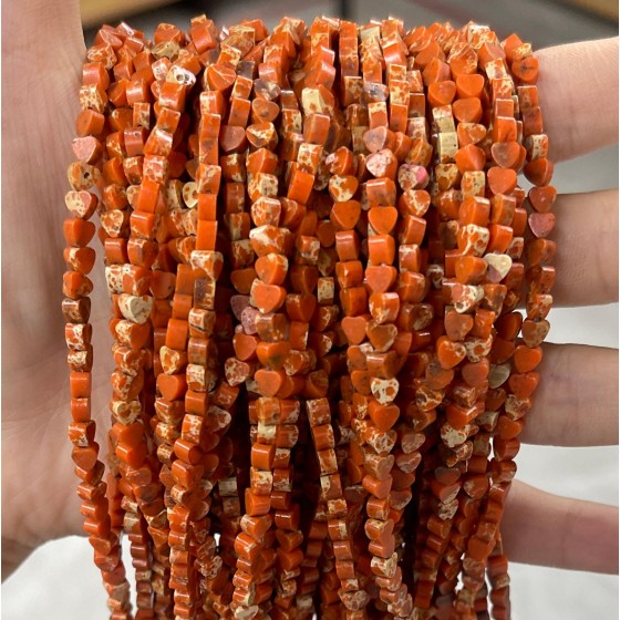 No_685_Synthetic Orange Imperial Jasper Flat Heart_4mm_(Sold Per Strand)