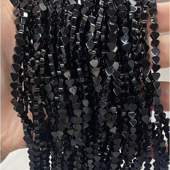 No_692_Natural Black Agate Flat Heart_4mm_(Sold Per Strand)