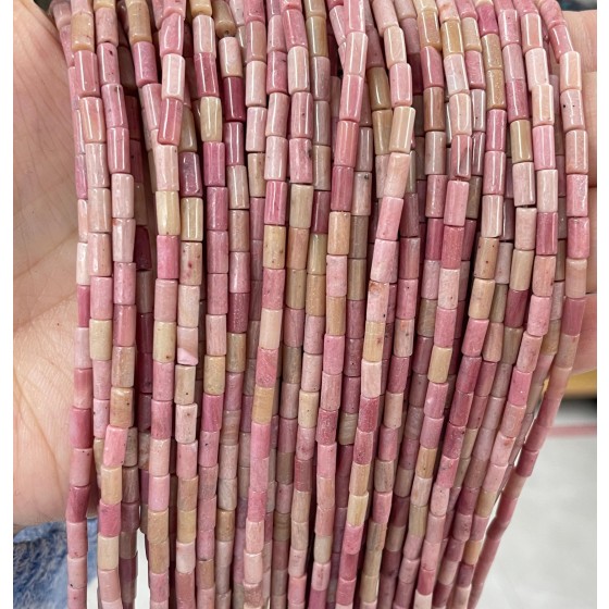 No_724_Natural Rhodonite Round Tube_6*3mm_(Sold Per Strand)