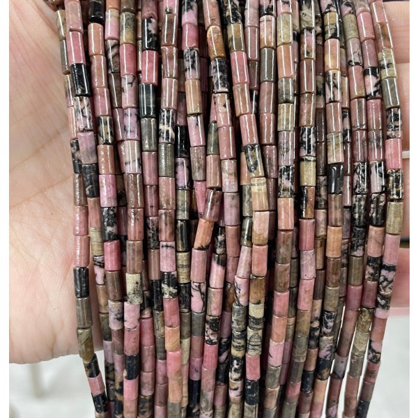 No_737_Natural Black Line Rhodonite Round Tube_6*3mm_(Sold Per Strand)