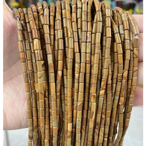 No_751_Natural Yellow Picture Jasper Round Tube_6*3mm_(Sold Per Strand)