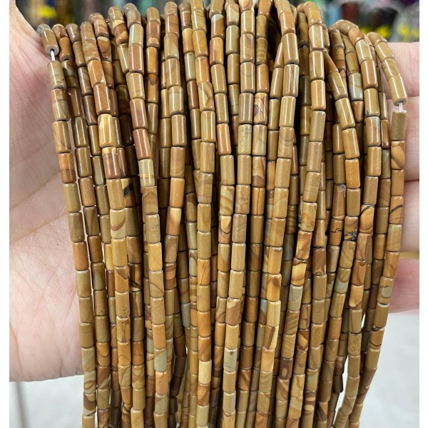 No_751_Natural Yellow Picture Jasper Round Tube_6*3mm_(Sold Per Strand)