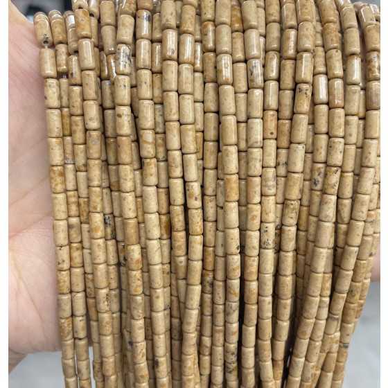 No_766_Natural Yellow Sand Stone Round Tube_6*3mm_(Sold Per Strand)