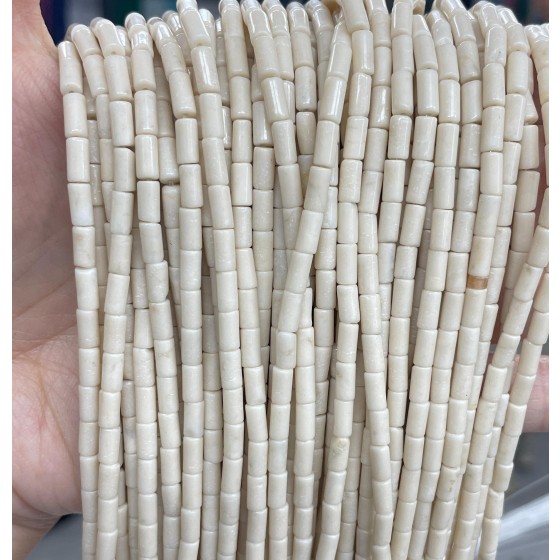 No_773_Natural White Fossil Stone Round Tube_6*3mm_(Sold Per Strand)