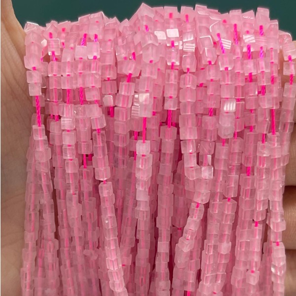 No_797_Natural Rose Quartz Small Cube Beads_2mm_(Sold Per Strand)