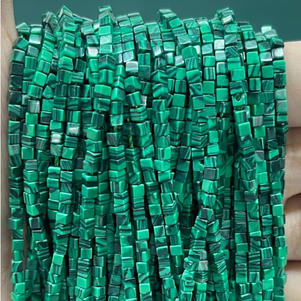 No_800_Synthetic Malachite Small Cube Beads_2mm_(Sold Per Strand)