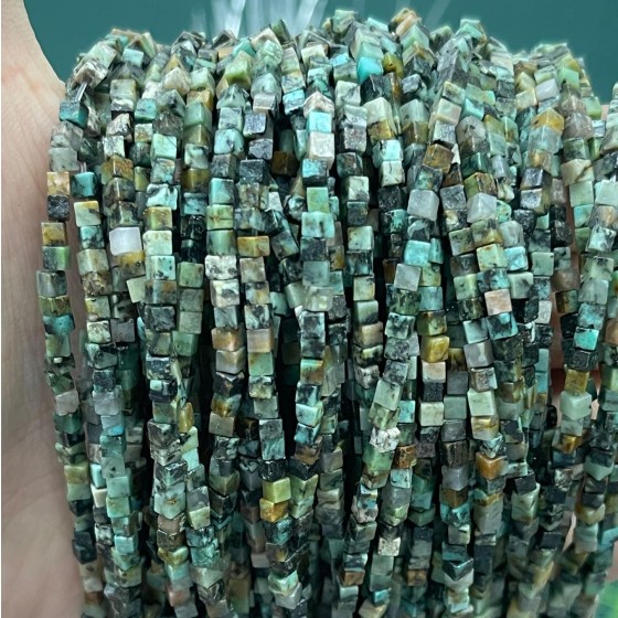 No_801_Natural African Turquoise Small Cube Beads_2mm_(Sold Per Strand)