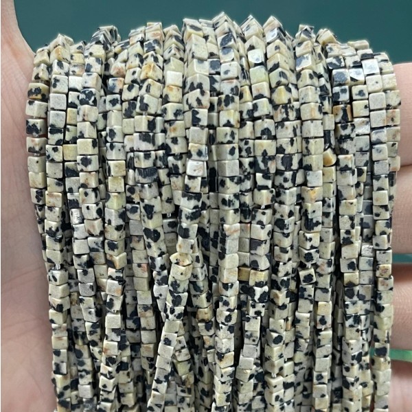 No_803_Natural Dalmation Jasper Small Cubes_2mm_(Sold Per Strand)
