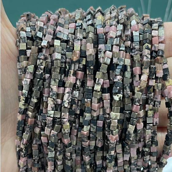 No_804_Natural Black Vein Rhodochrosite Small Cubes_2mm_(Sold Per Strand)