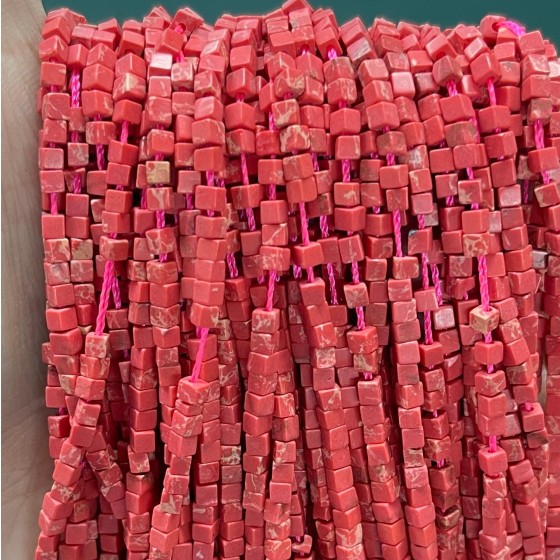 No_827_Synthetic Red Imperial Jasper Small Cubes_2mm_(Sold Per Strand)