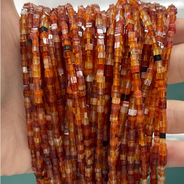 No_830_Natural Red Agate Small Cubes_2mm_(Sold Per Strand)