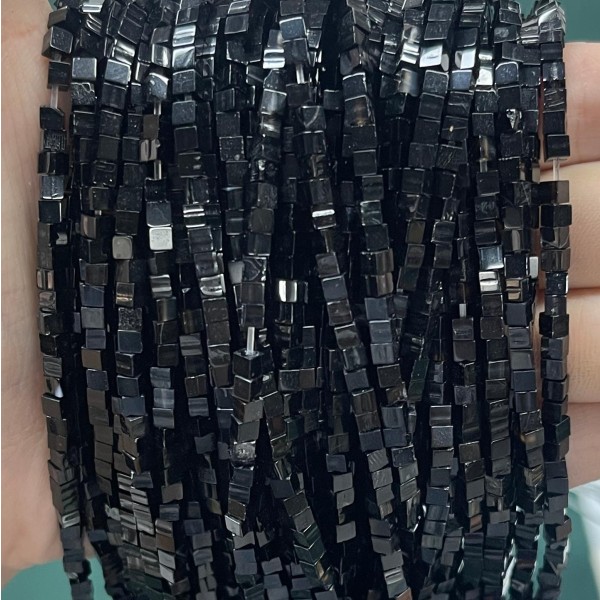 No_836_Natural Black Agate Small Cube Beads_2mm_(Sold Per Strand)