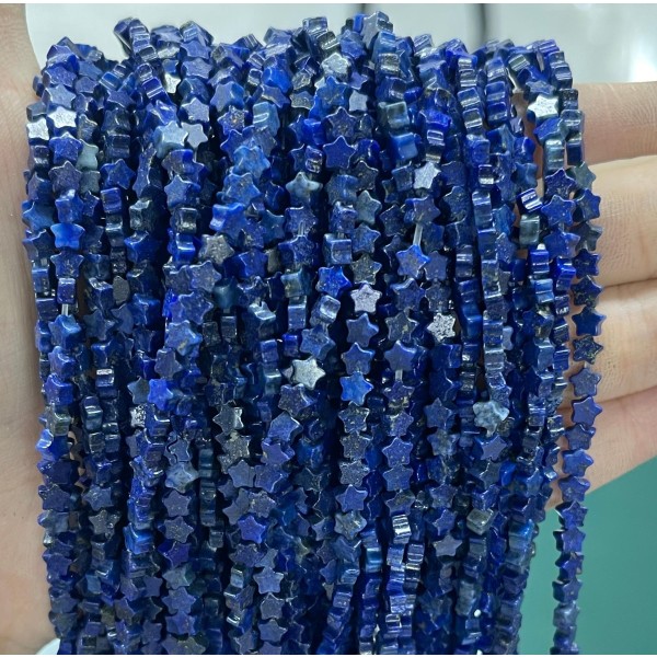 No_1000_Enhanced Lapis Lazuli Flat Five Pointed Star_4mm_(Sold Per Strand)
