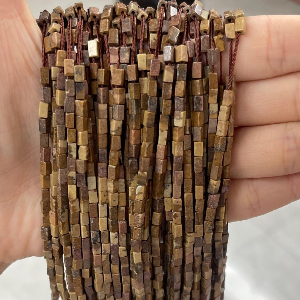No_908_Natural Dark Picture Jasper Small Rectangle_2*4mm_(Sold Per Strand)