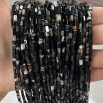 No_944_Natural Black Striped Agate Small Rectangle_2*4mm_(Sold Per Strand)