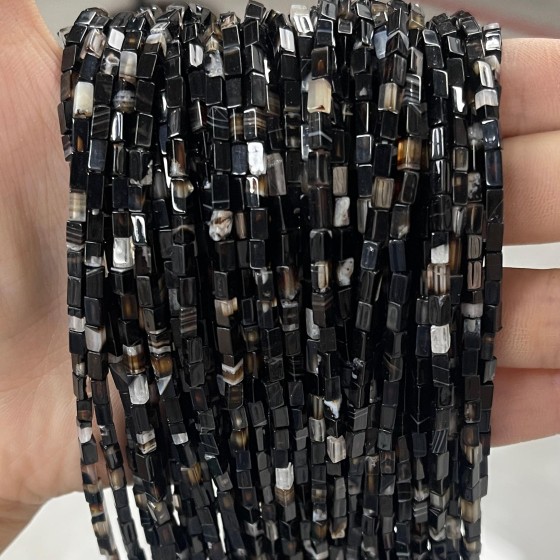 No_944_Natural Black Striped Agate Small Rectangle_2*4mm_(Sold Per Strand)