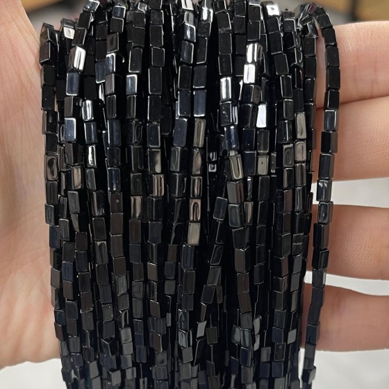 No_946_Natural Black Agate Small Rectangle_2*4mm_(Sold Per Strand)