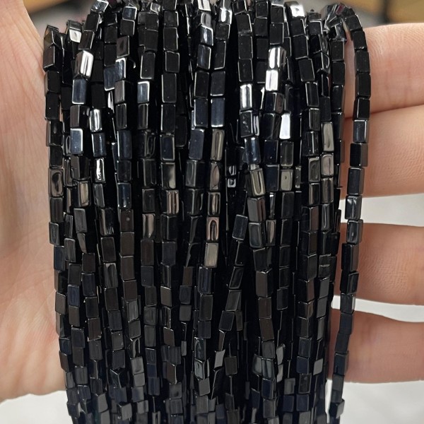 No_946_Natural Black Agate Small Rectangle_2*4mm_(Sold Per Strand)
