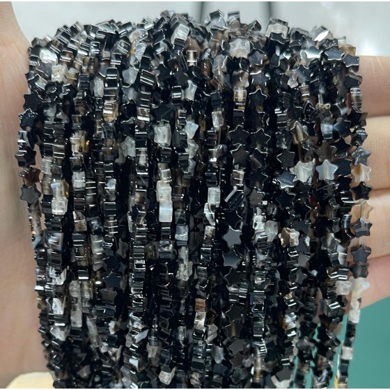 No_949_Natural Black Striped Agate Flat Five Pointed Star_4mm_(Sold Per Strand)