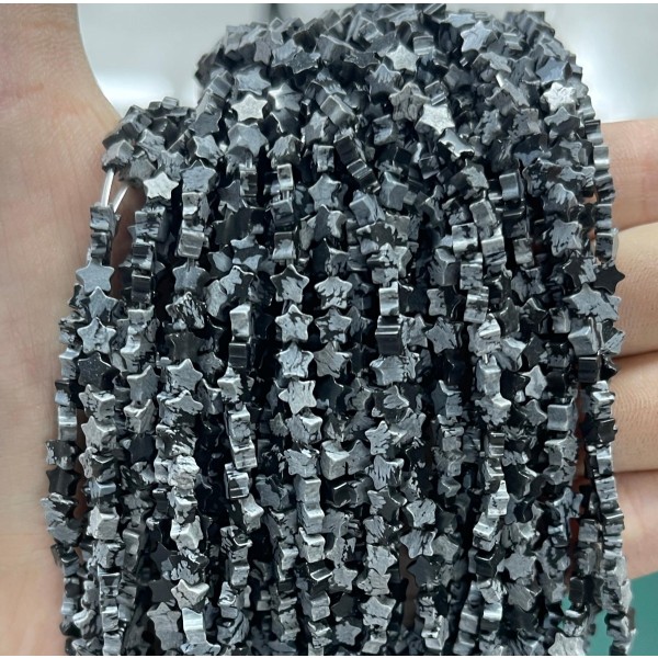 No_951_Natural Snowflake Stone Flat Five Pointed Star_4mm_(Sold Per Strand)