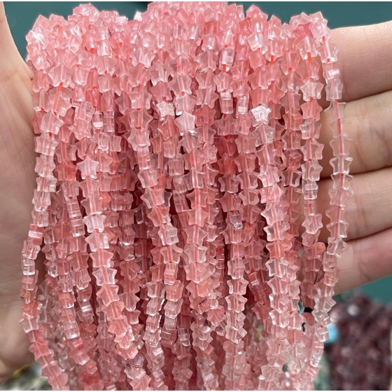 No_967_Synthetic Watermelon Red Crystal Flat Five Pointed Star_4mm_(Sold Per Strand)