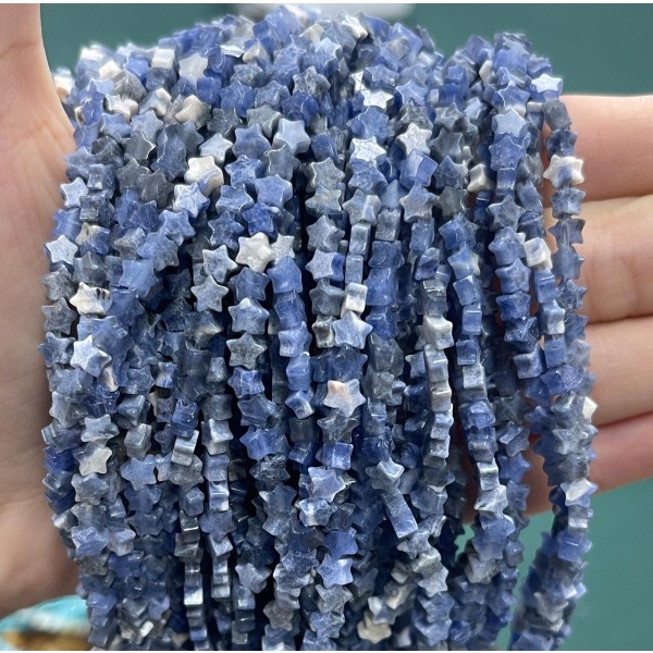 No_969_Natural Sodalite Flat Five Pointed Star_4mm_(Sold Per Strand)