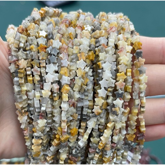 No_971_Natural Crazy Agate Flat Five Pointed Star_4mm_(Sold Per Strand)