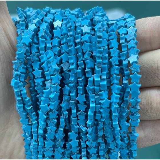 No_975_Synthetic Blue Turquoise Flat Five Pointed Star_4mm_(Sold Per Strand)