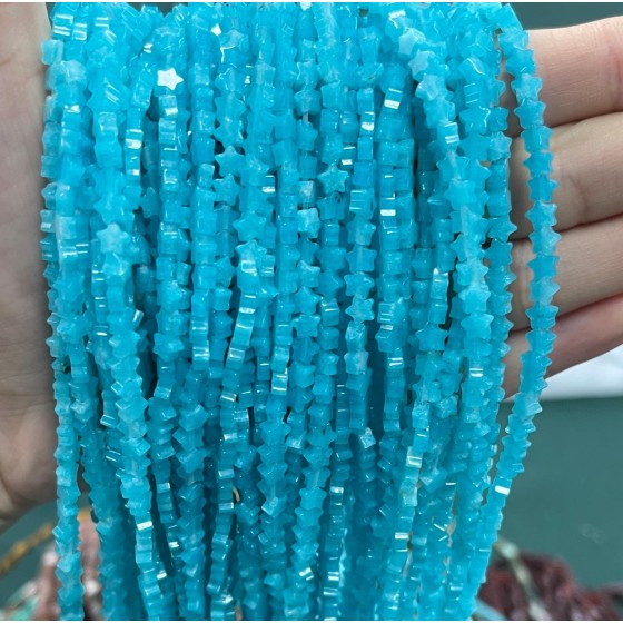 No_983_Enhanced Lake Blue Chalcedony Flat Five Pointed Star_4mm_(Sold Per Strand)