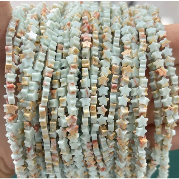 No_984_Synthetic Shoushan Stone Flat Five Pointed Star_4mm_(Sold Per Strand)