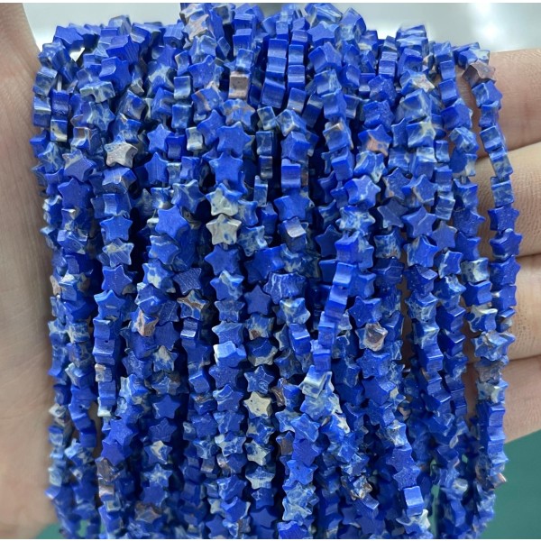 No_985_Synthetic Deep Blue Imperial Jasper Flat Five Pointed Star_4mm_(Sold Per Strand)