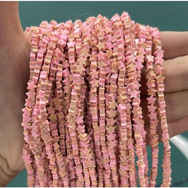 No_987_Synthetic Pink Imperial Jasper Flat Five Pointed Star_4mm_(Sold Per Strand)