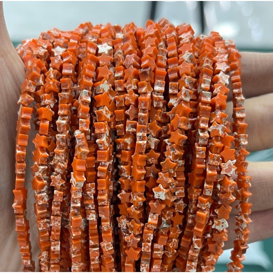 No_990_Synthetic Orange Imperial Jasper Flat Five Pointed Star_4mm_(Sold Per Strand)